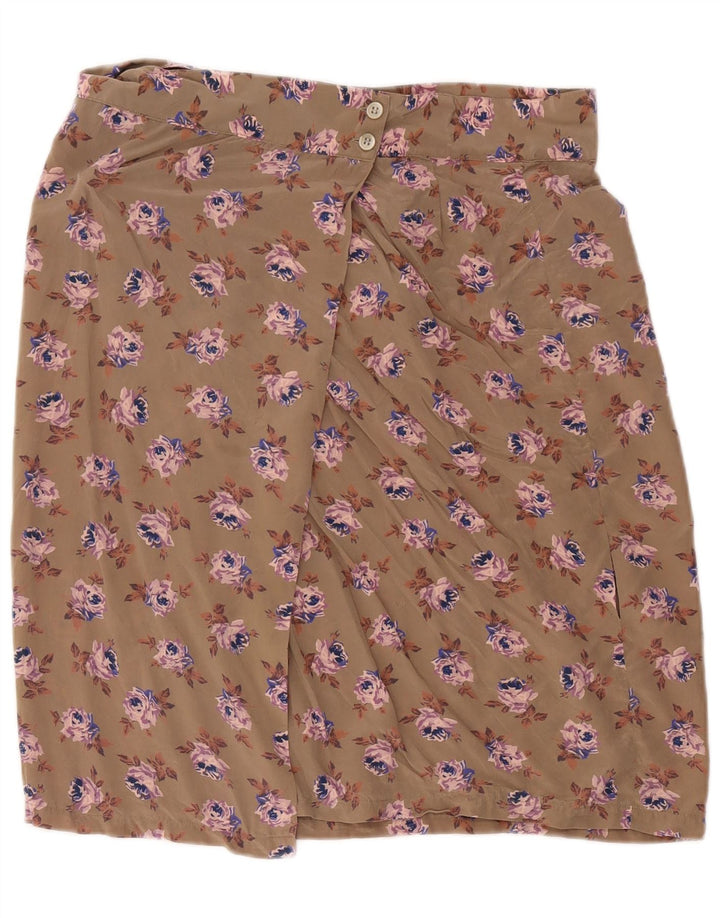 Vintage Womens Wrap Skirt W34 Large Beige Floral