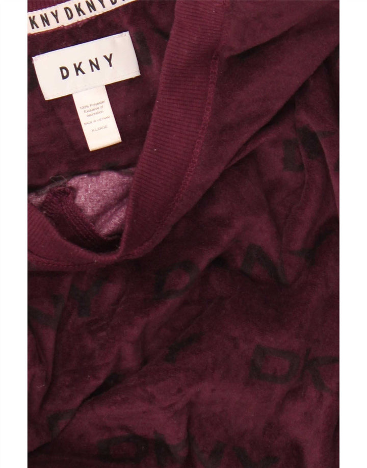 Dkny Womens Graphic Top Long Sleeve UK 18 XL Maroon Polyester
