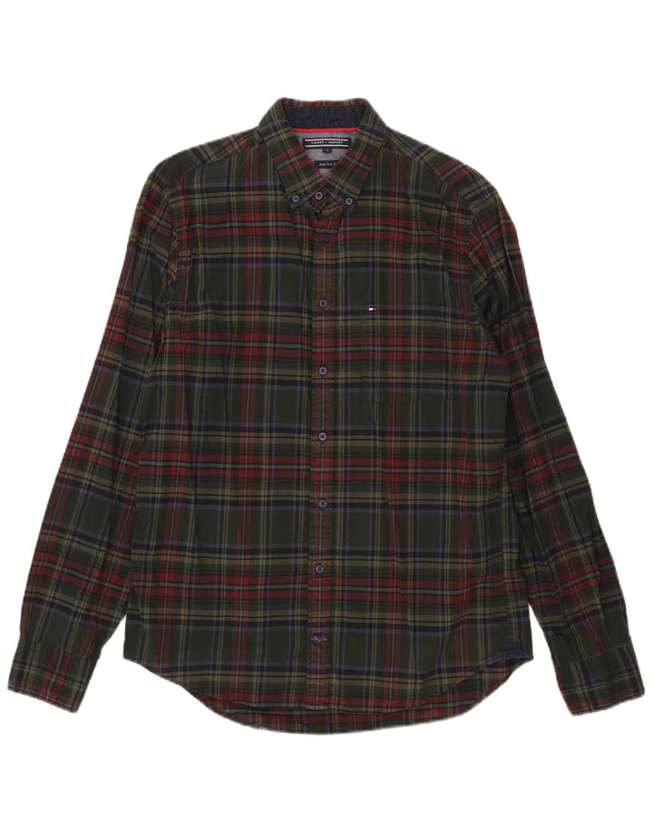 Tommy Hilfiger Mens New York Fit Shirt Medium Khaki Check Cotton
