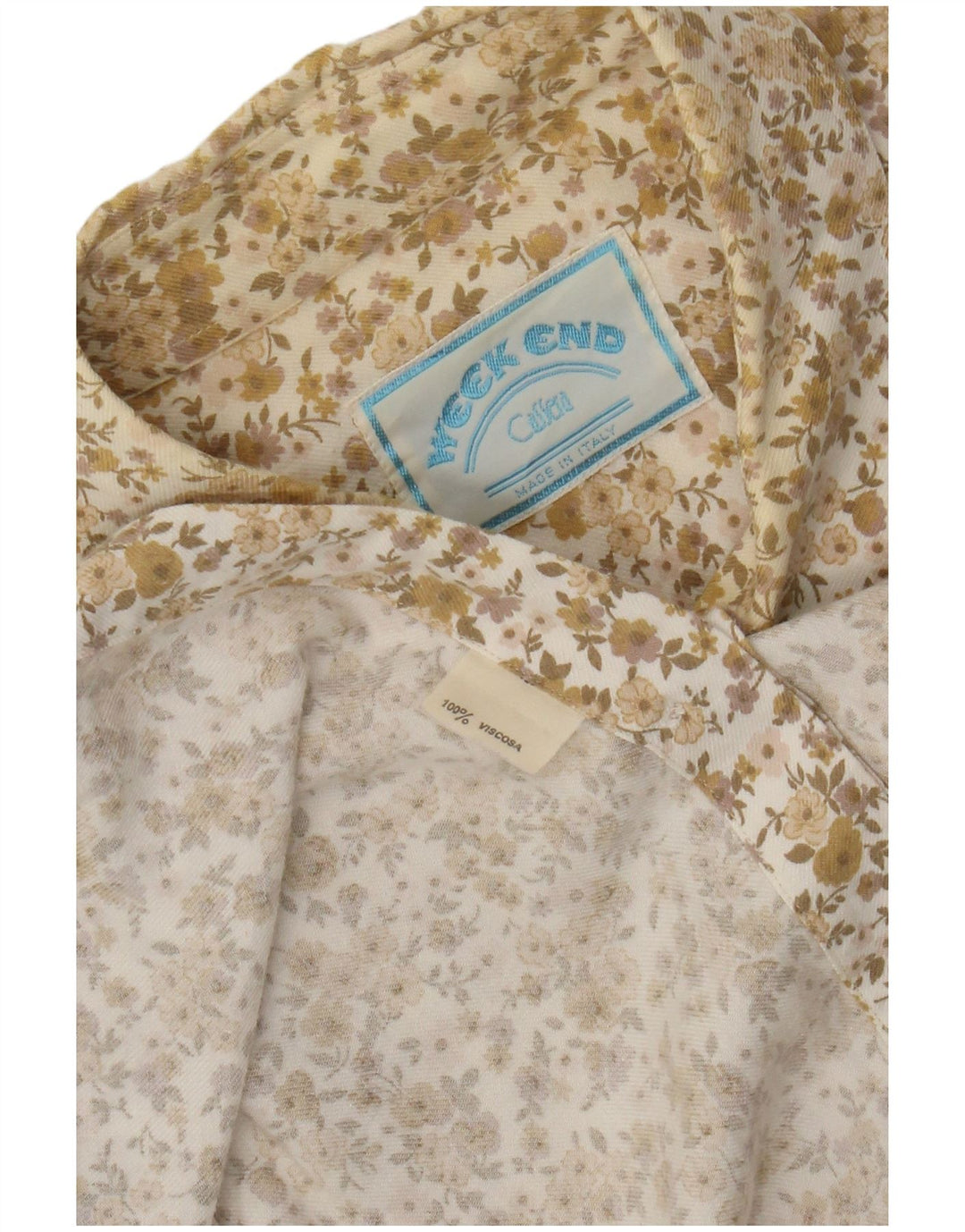 Vintage Mens Weekend Shirt Large Beige Floral Viscose