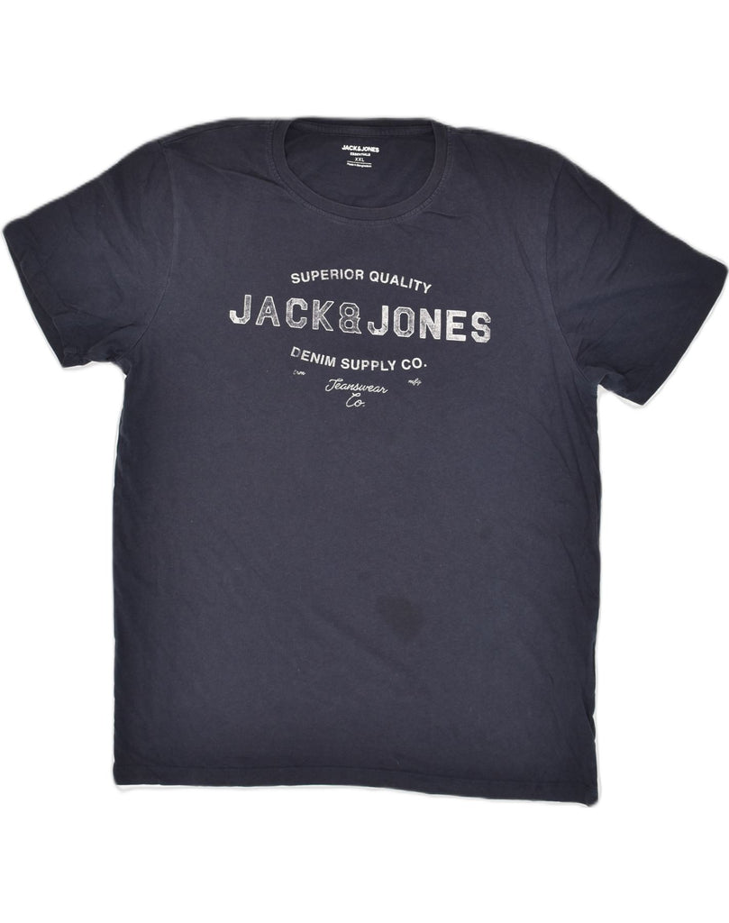 JACK & JONES Mens Graphic T-Shirt Top 2XL Navy Blue Cotton | Vintage Jack & Jones | Thrift | Second-Hand Jack & Jones | Used Clothing | Messina Hembry 