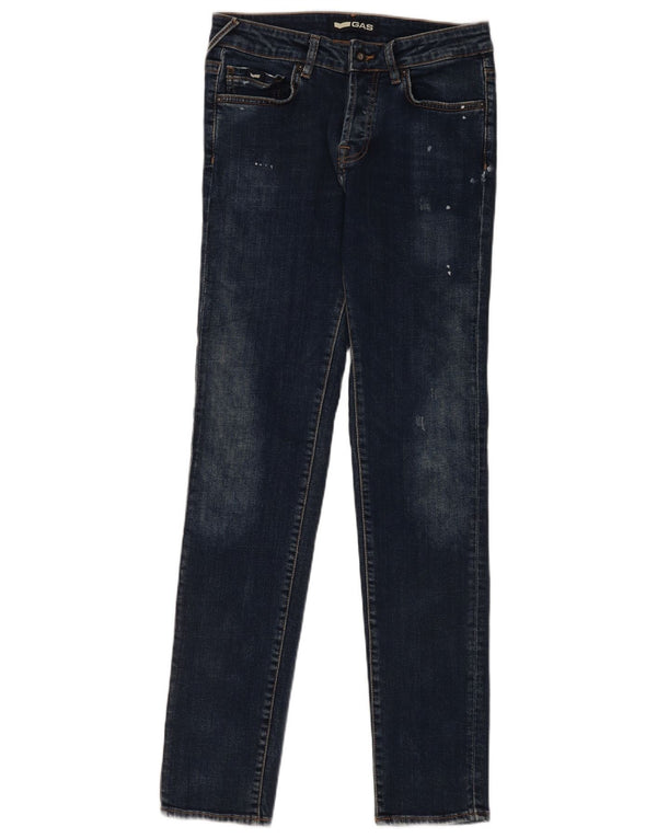 Gas Mens Distressed Slim Jeans W29 L34 Navy Blue Cotton