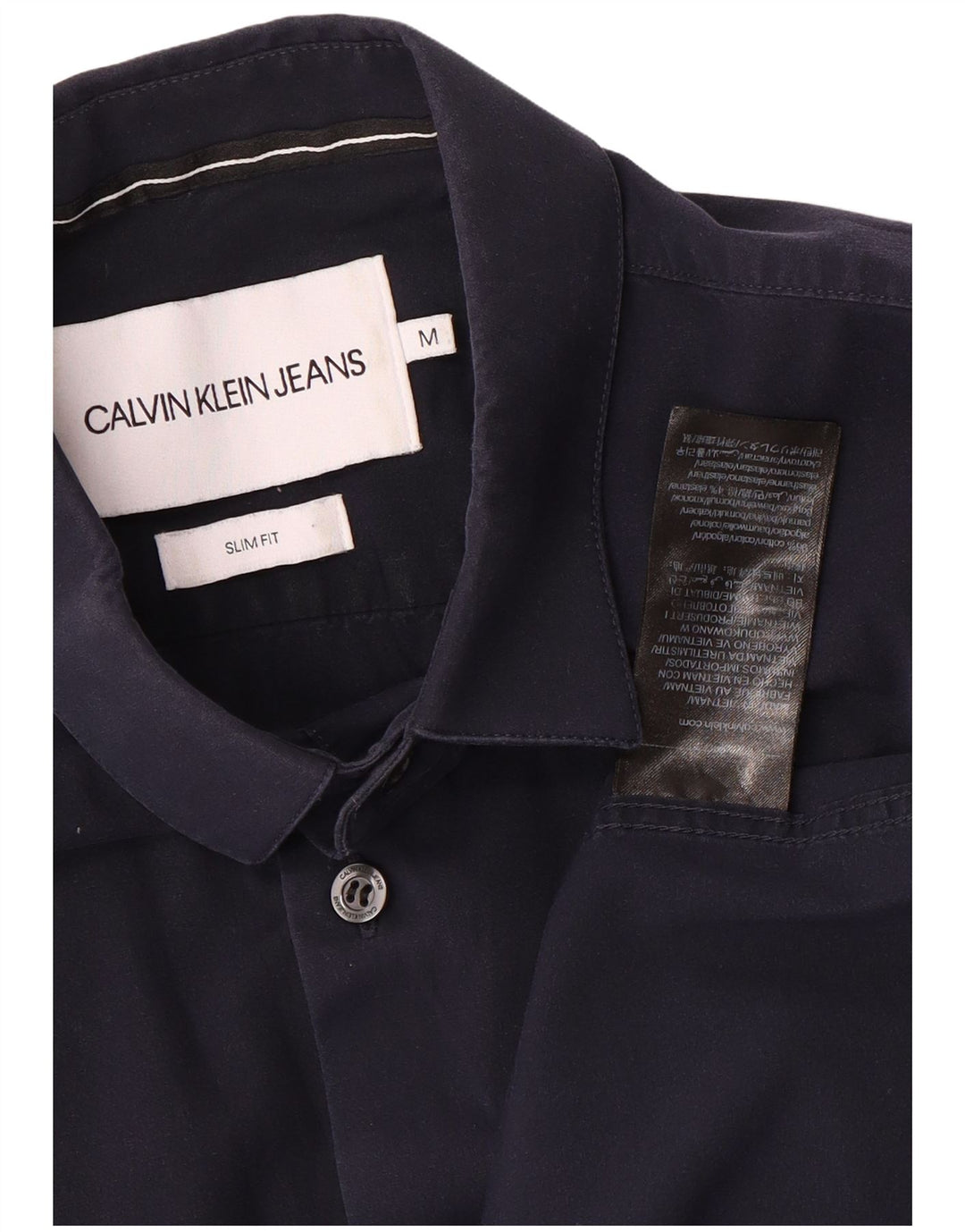 Calvin Klein Jeans Mens Slim Fit Shirt Medium Navy Blue Cotton