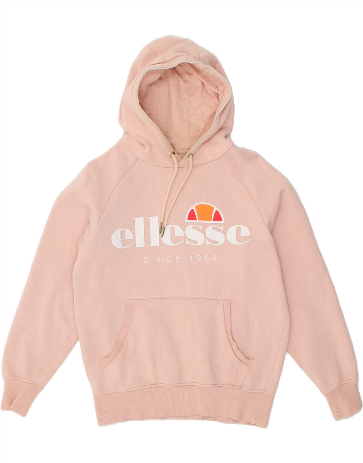 ELLESSE Womens Graphic Hoodie Jumper US 8 Medium Pink Cotton Vintage Ellesse and Second-Hand Ellesse from Messina Hembry 