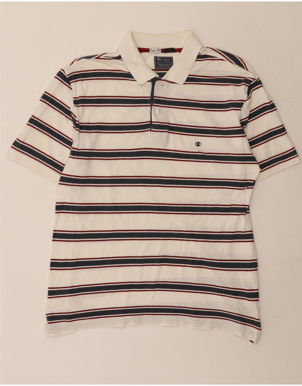 Champion Mens Easy Fit Polo Shirt Large White Striped