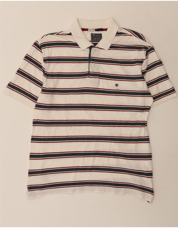 Champion Mens Easy Fit Polo Shirt Large White Striped