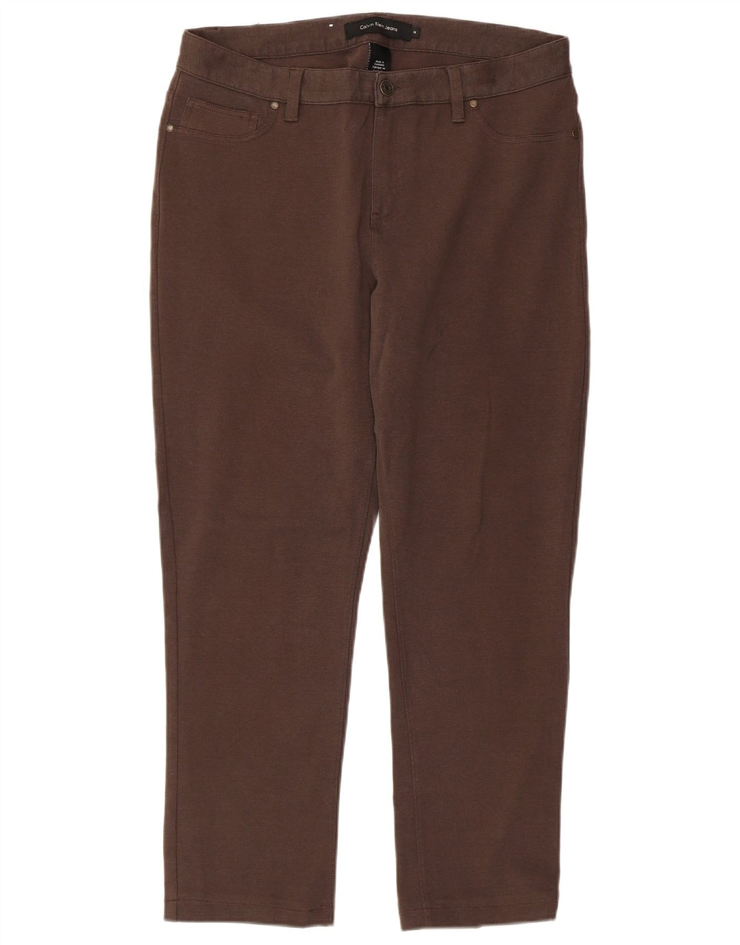 CALVIN KLEIN Womens Straight Casual Trousers US 14 XL W36 L27 Brown Cotton