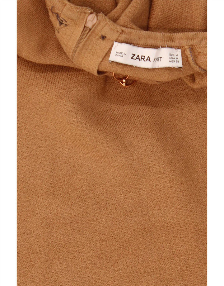 Zara Womens Short Sleeve Crop Top UK 12 Medium Brown