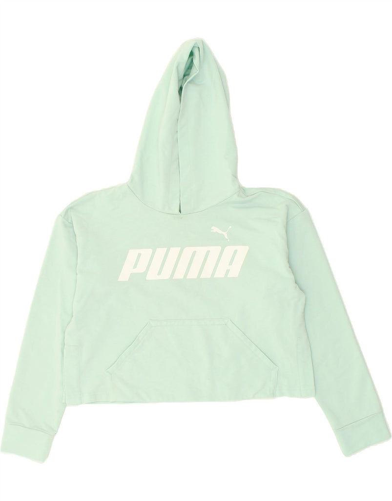 PUMA Girls Crop Hoodie Jumper 11-12 Years Green Cotton | Vintage Puma | Thrift | Second-Hand Puma | Used Clothing | Messina Hembry 