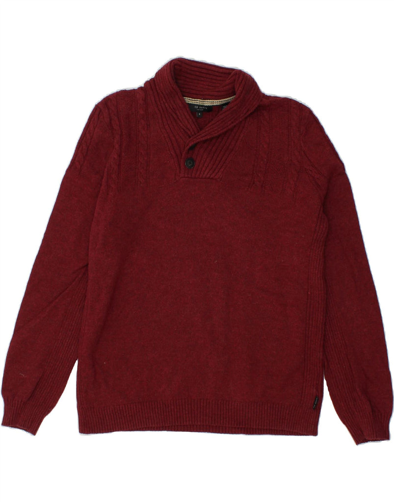 TED BAKER Mens Shawl Neck Jumper Sweater Size 6 2XL Maroon Cotton Vintage Ted Baker and Second-Hand Ted Baker from Messina Hembry 