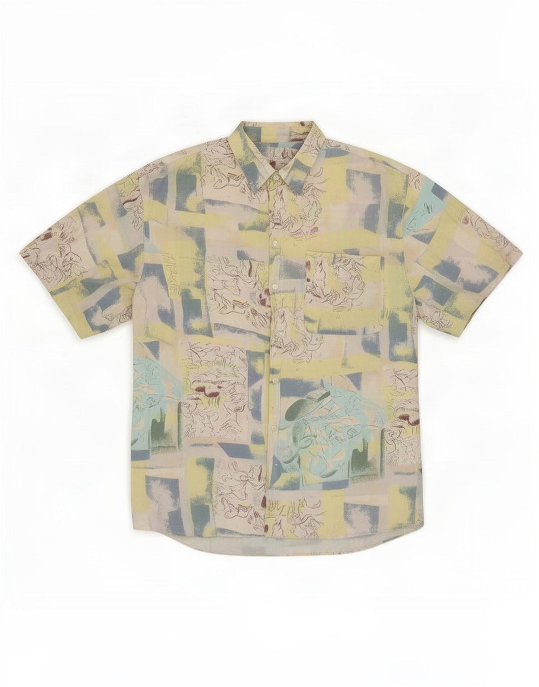 Bodoni Mens Short Sleeve Shirt Size 39/40 Medium Multicoloured Patchwork