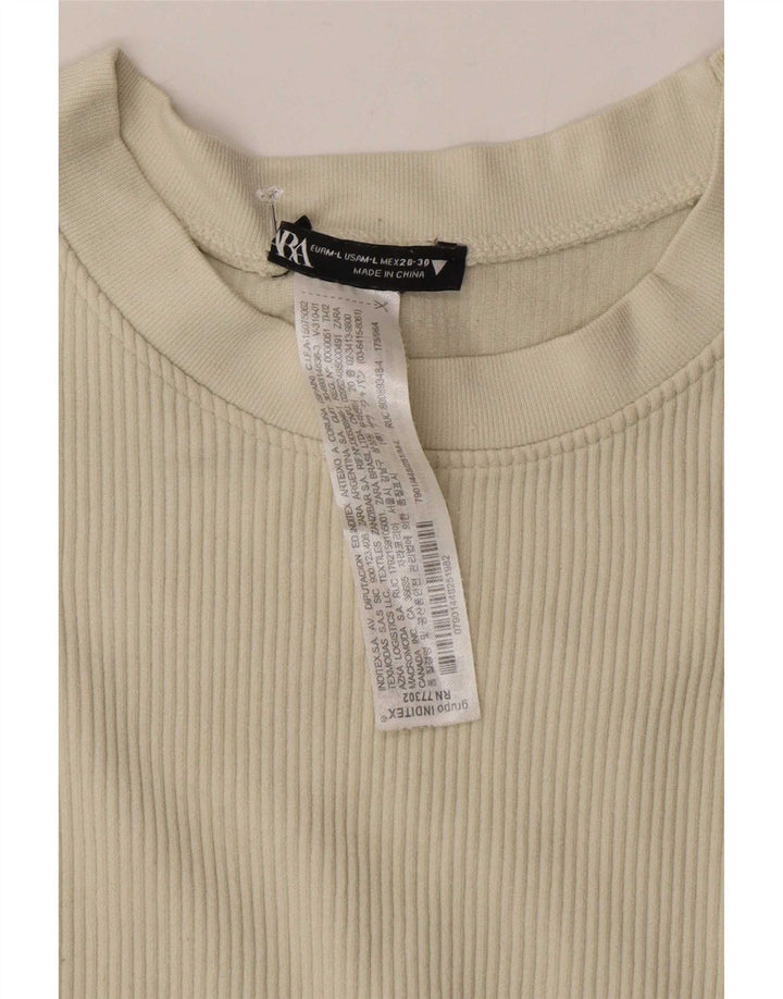Zara Womens Crop T-Shirt Top UK 12 Medium Off White Nylon