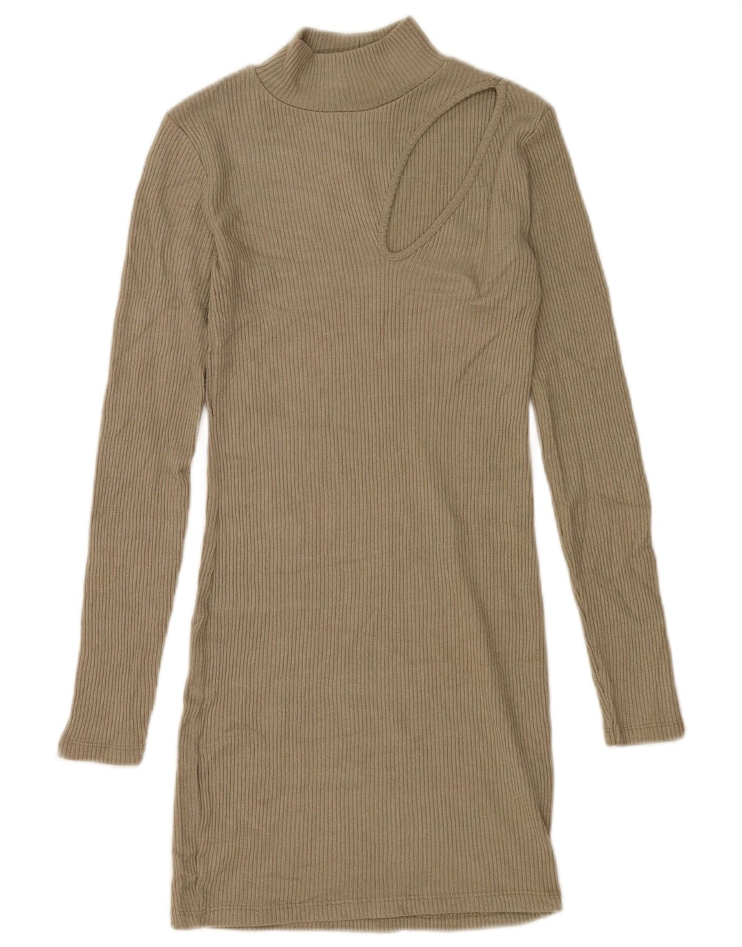 Zara Womens Long Sleeve Bodycon Dress UK 10 Small Khaki Polyester