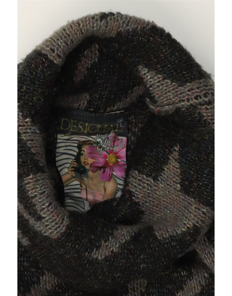 DESIGUAL Womens Short Sleeves Jumper Dress UK 16 Large Grey Houndstooth Vintage Desigual and Second-Hand Desigual from Messina Hembry 