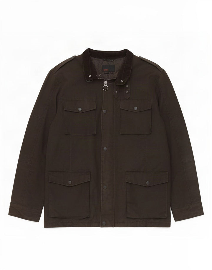 Zara Mens Waxed Cotton Jacket UK 44 2XL Brown