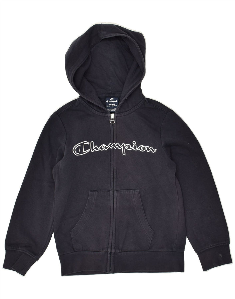 CHAMPION Boys Graphic Zip Hoodie Sweater 7-8 Years Small  Navy Blue Cotton | Vintage Champion | Thrift | Second-Hand Champion | Used Clothing | Messina Hembry 