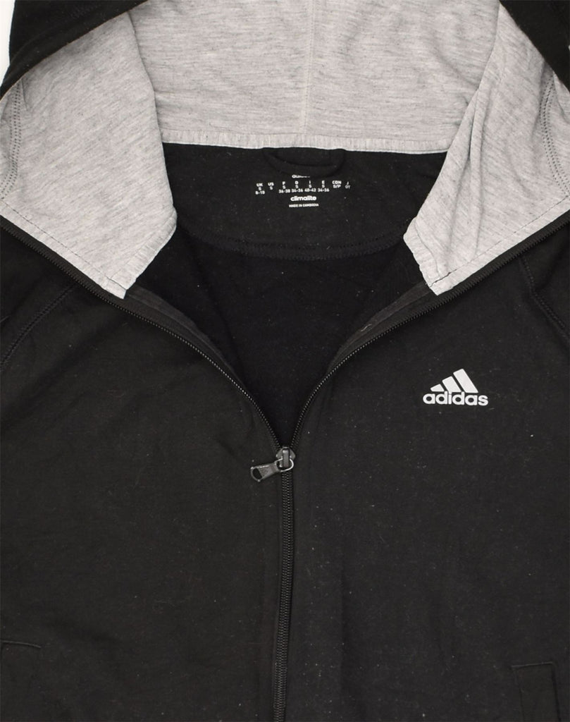 ADIDAS Womens Zip Hoodie Sweater UK 8/10 Small Black Polyester | Vintage Adidas | Thrift | Second-Hand Adidas | Used Clothing | Messina Hembry 