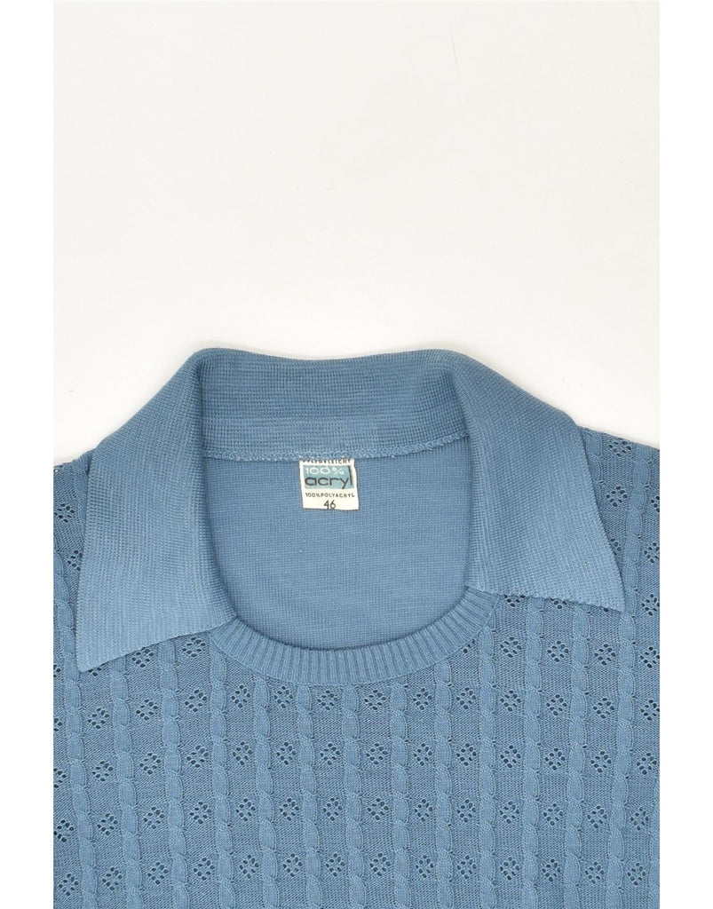 VINTAGE Womens Short Sleeve Polo Neck Jumper Sweater IT 46 Large Blue Vintage Vintage and Second-Hand Vintage from Messina Hembry 