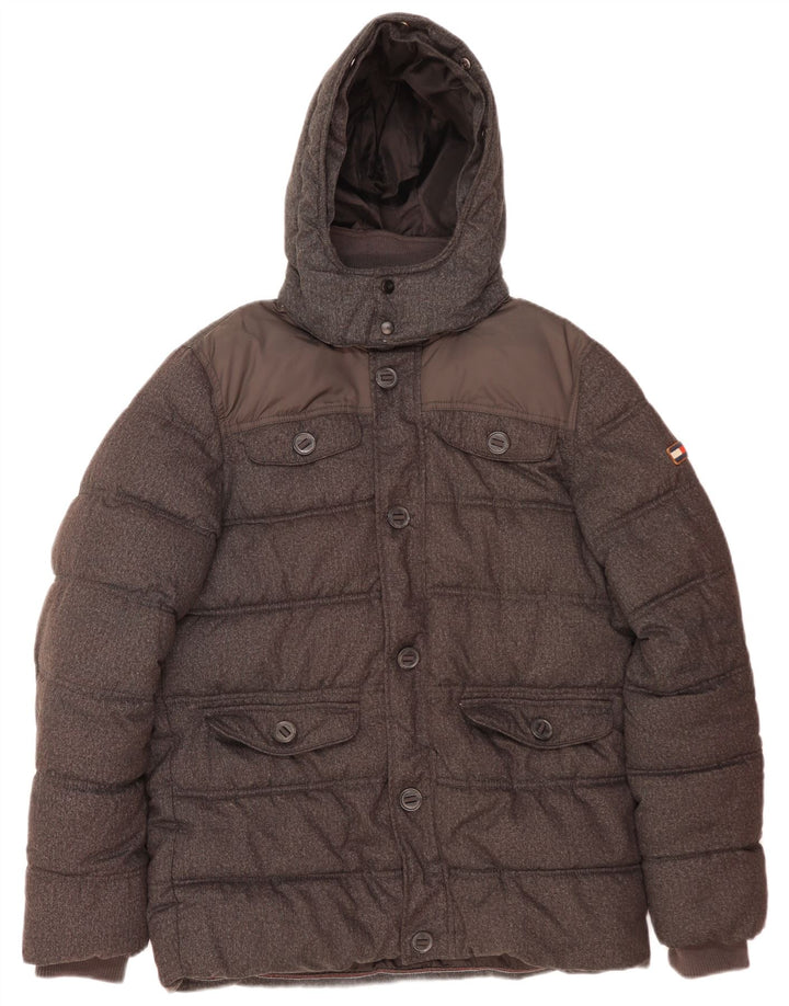 Tommy Hilfiger Mens Hooded Padded Jacket UK 40 Large Grey Polyester