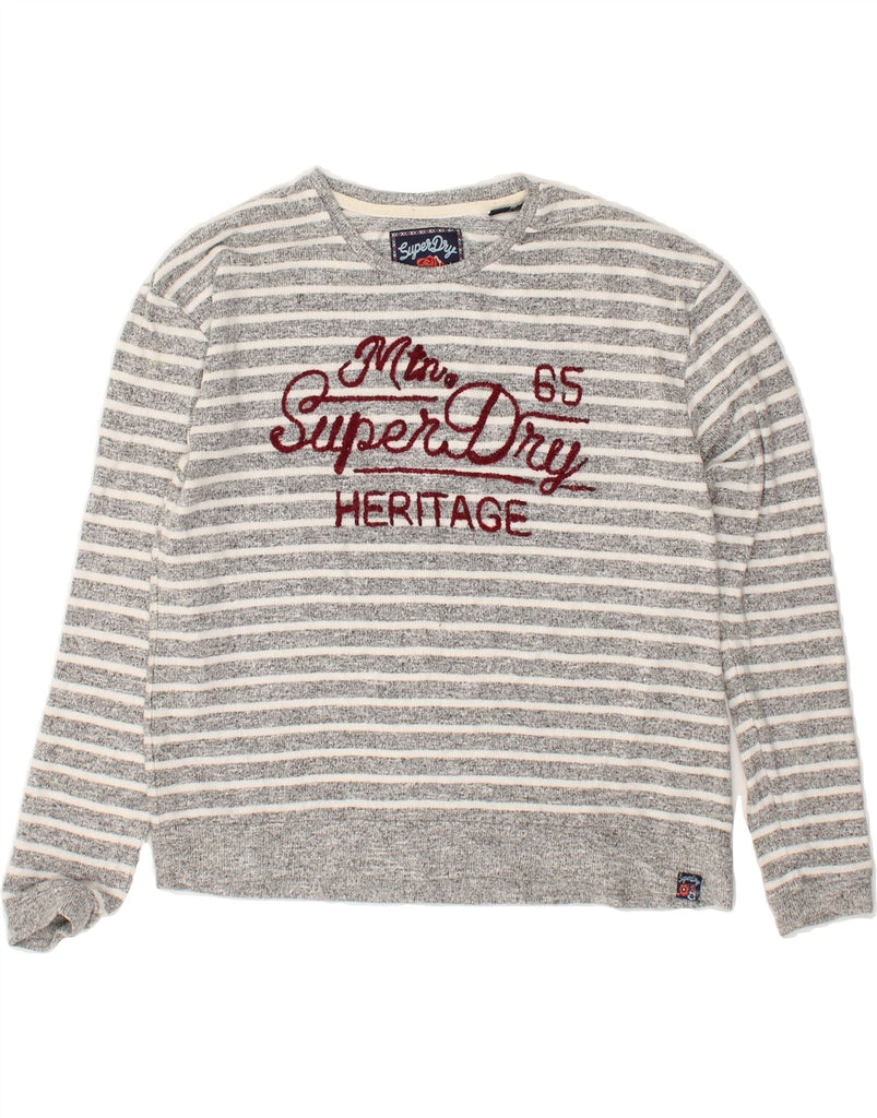 SUPERDRY Womens Graphic Crew Neck Jumper Sweater UK 10 Small Grey Striped | Vintage Superdry | Thrift | Second-Hand Superdry | Used Clothing | Messina Hembry 