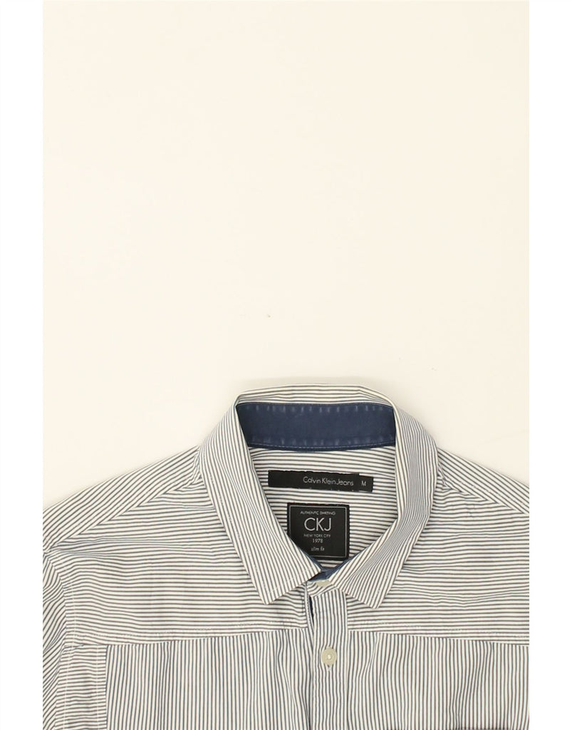 CALVIN KLEIN JEANS Mens Slim Fit Shirt Medium Grey Pinstripe Cotton | Vintage Calvin Klein Jeans | Thrift | Second-Hand Calvin Klein Jeans | Used Clothing | Messina Hembry 