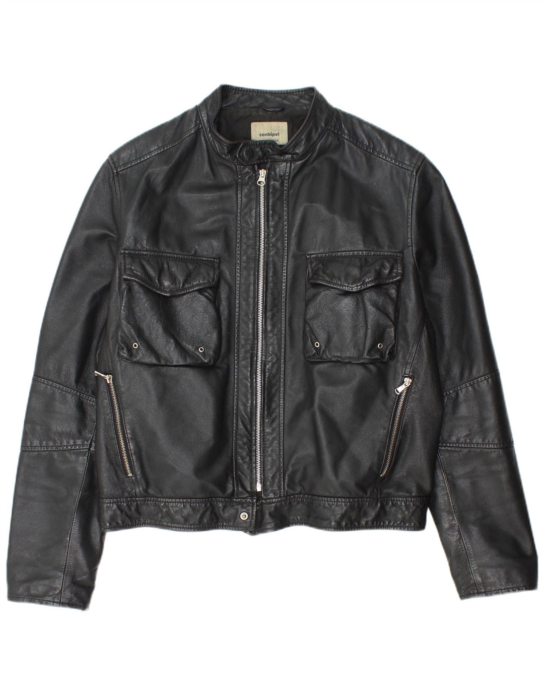 Conbipel Mens Leather Jacket IT 48 Medium Black Leather