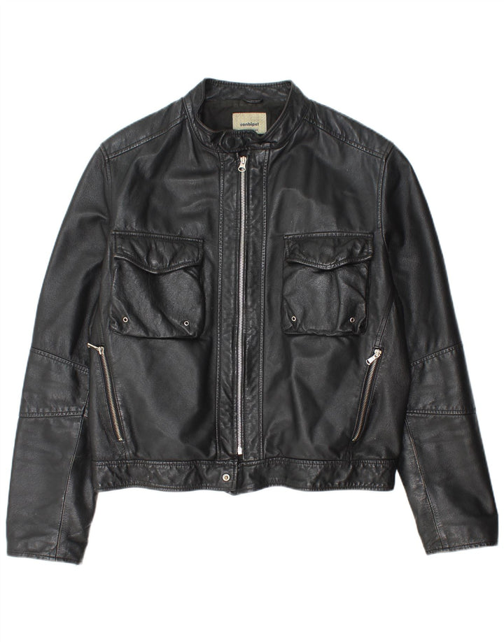 Conbipel Mens Leather Jacket IT 48 Medium Black Leather