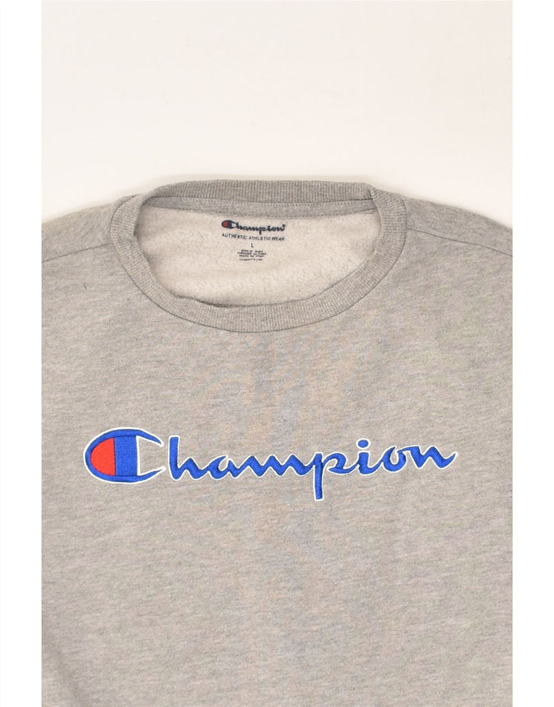 CHAMPION Womens Graphic Sweatshirt Jumper UK 14 Large Grey Cotton | Vintage Champion | Thrift | Second-Hand Champion | Used Clothing | Messina Hembry 