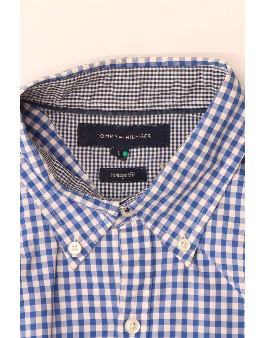 Tommy Hilfiger Mens Vintage Fit Shirt Large Blue Gingham Cotton