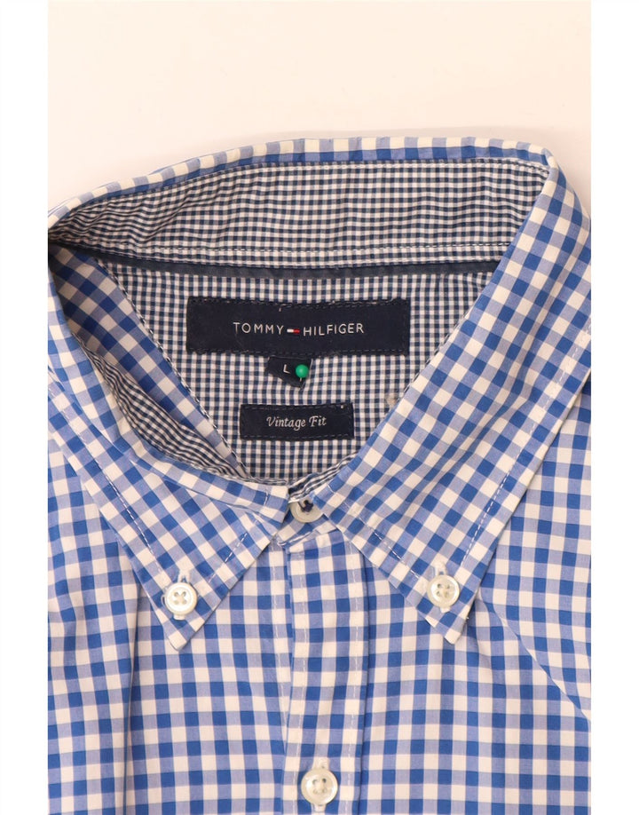 Tommy Hilfiger Mens Vintage Fit Shirt Large Blue Gingham Cotton