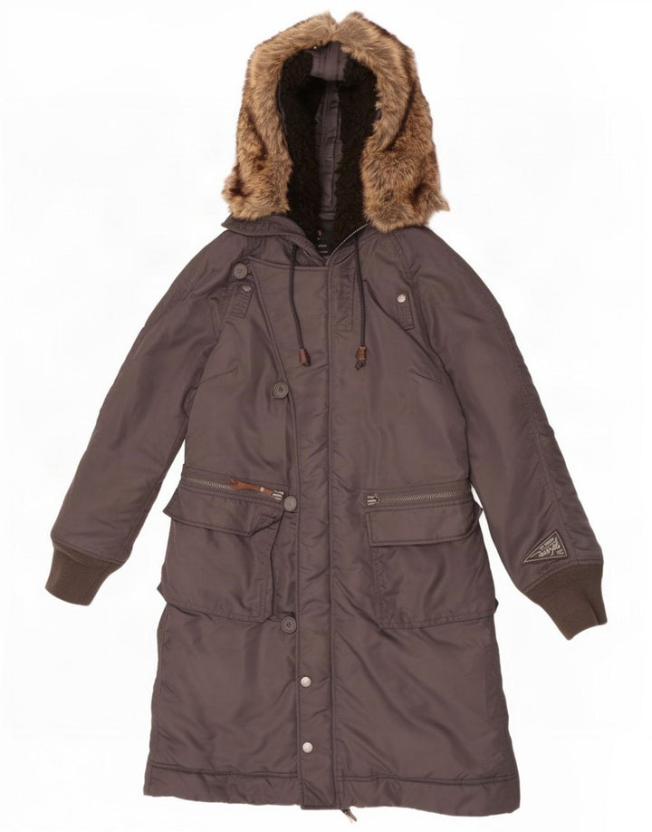 Diesel Womens Hooded Padded Coat UK 14 Medium Grey Nylon