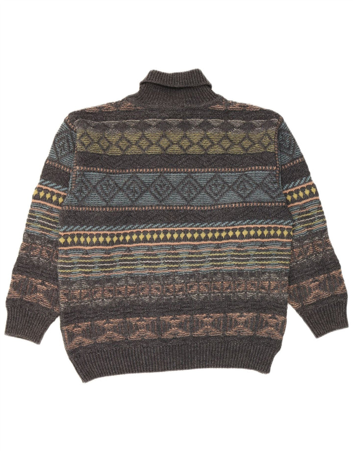 Gilberto Mens Roll Neck Jumper Sweater IT 56 2XL Grey Geometric Wool