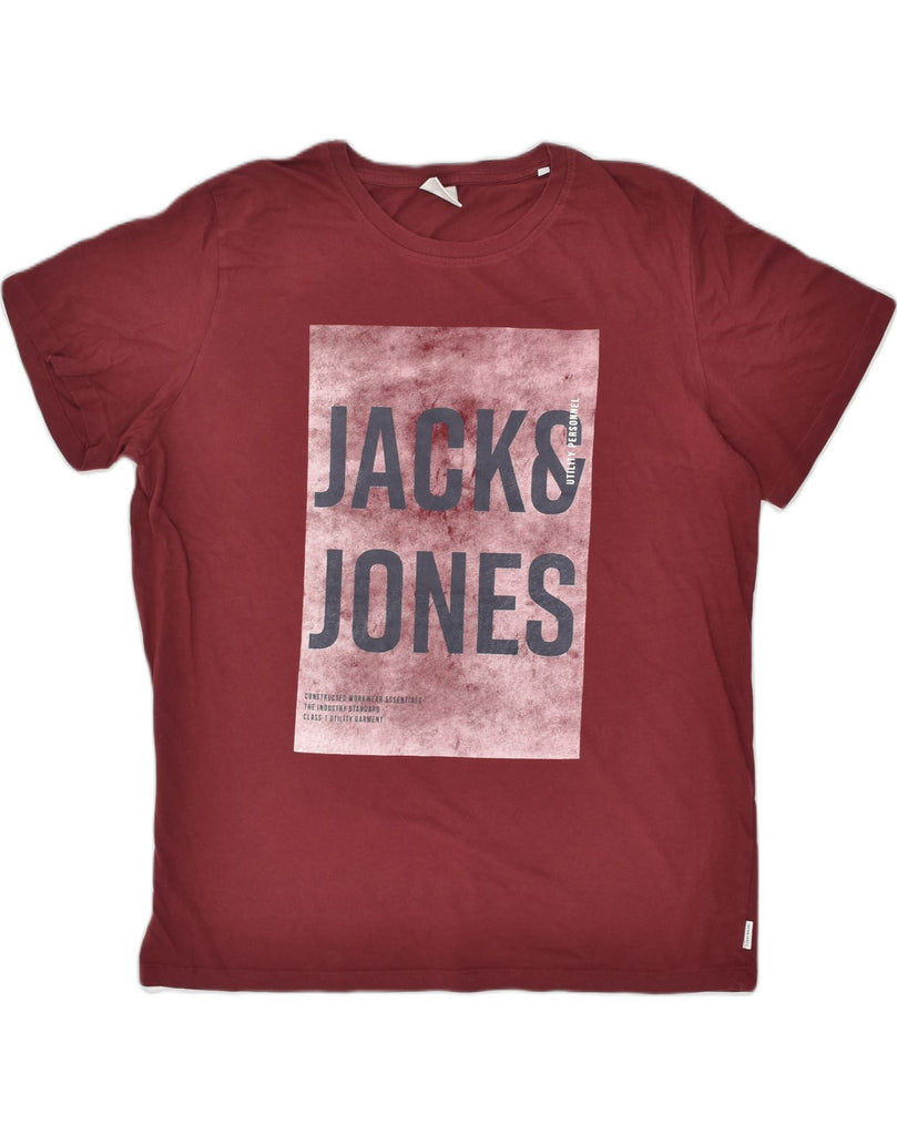 JACK & JONES Mens Graphic T-Shirt Top XL Maroon Cotton | Vintage Jack & Jones | Thrift | Second-Hand Jack & Jones | Used Clothing | Messina Hembry 