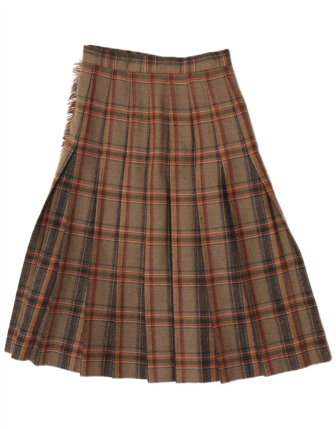 Vintage Womens Midi Wrap Skirt IT 40 Small W24  Brown Plaid Wool
