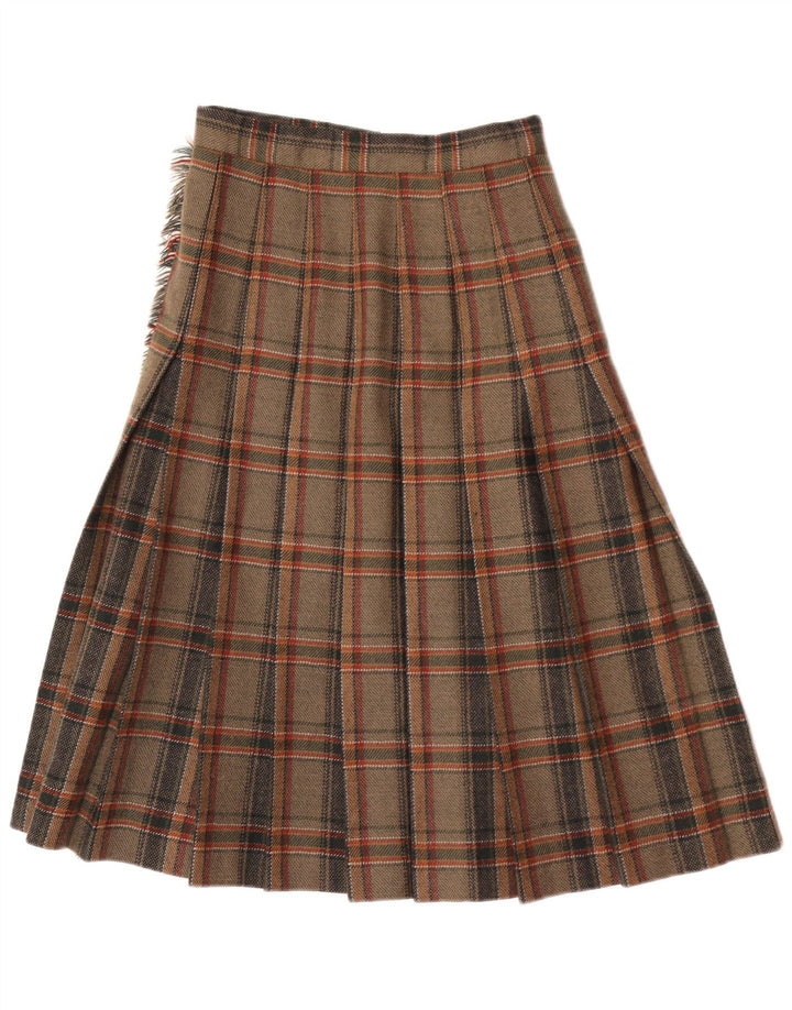 Vintage Womens Midi Wrap Skirt IT 40 Small W24  Brown Plaid Wool