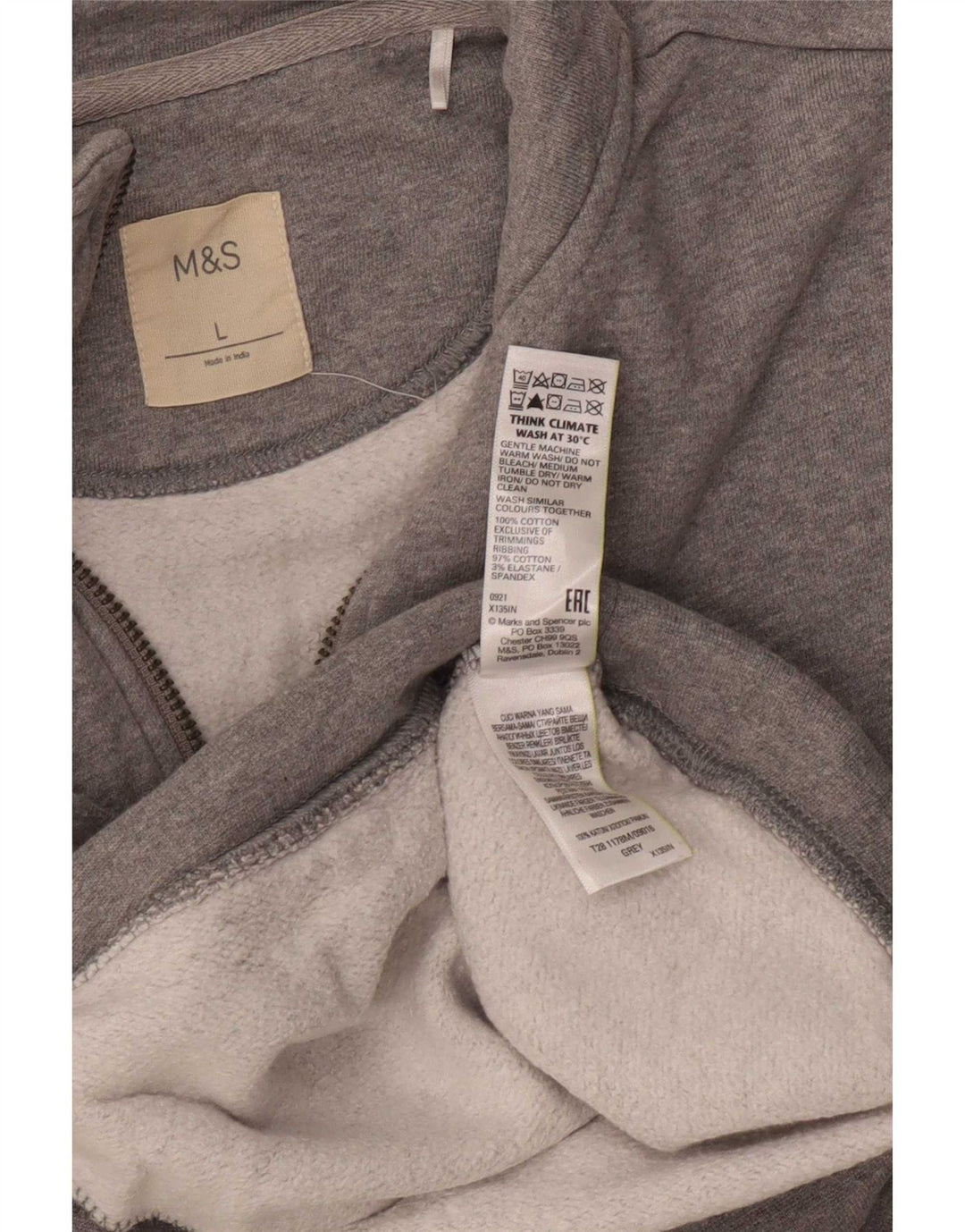 Marks & Spencer Mens Zip Neck Sweatshirt Jumper Large Grey Cotton