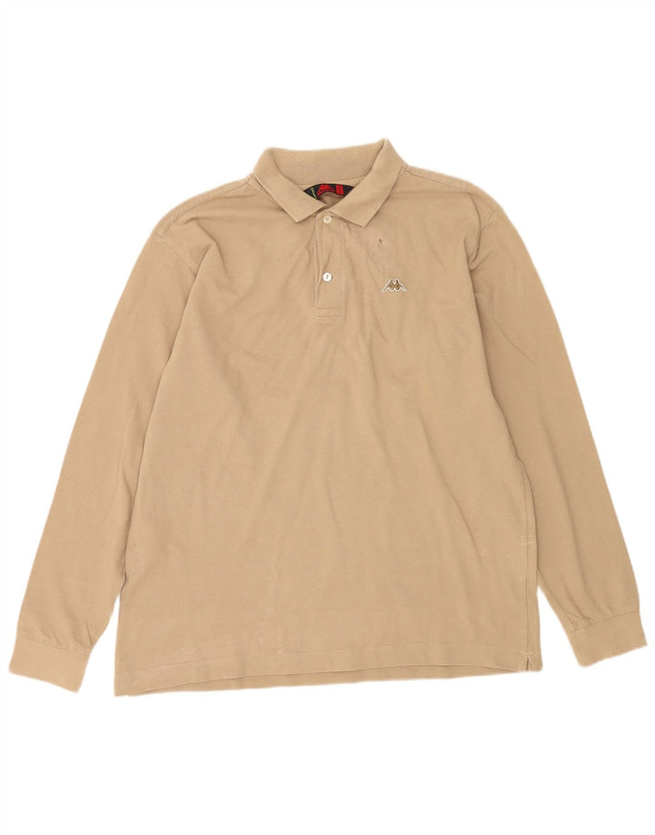 Kappa Mens Long Sleeve Polo Shirt Medium Beige Cotton