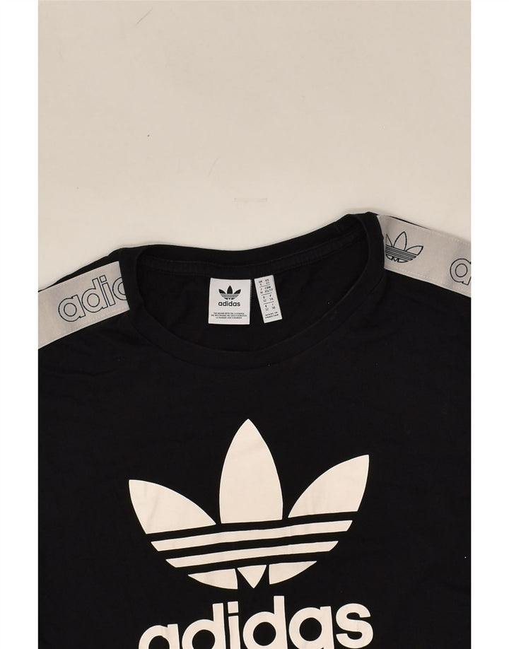 ADIDAS Womens Oversized Crop Graphic T-Shirt Top UK 6 XS Black Cotton | Vintage Adidas | Thrift | Second-Hand Adidas | Used Clothing | Messina Hembry 