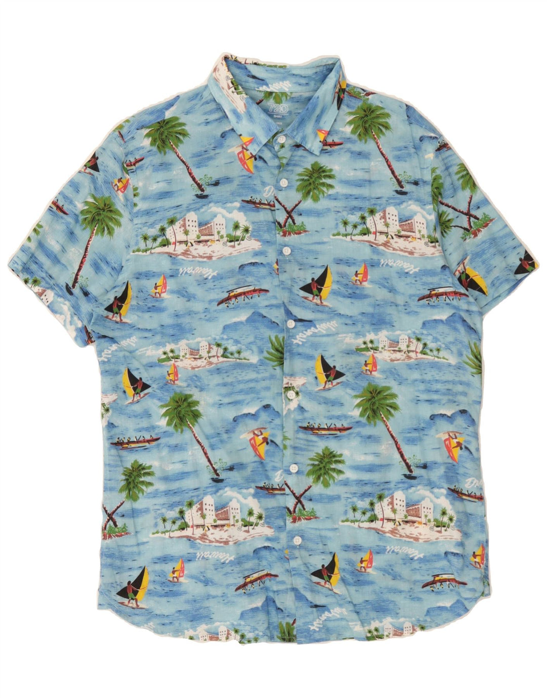 OVS Mens Abstract Pattern Short Sleeve Shirt Large Blue Cotton Hawaiian Vintage OVS and Second-Hand OVS from Messina Hembry 