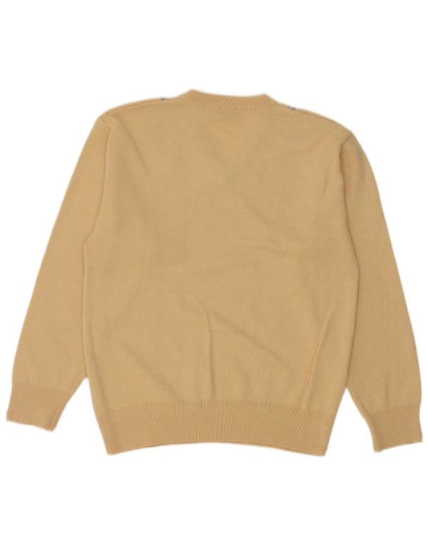 Gabicci Mens V-Neck Jumper Sweater Medium Yellow Striped Wool