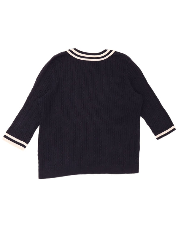 CHAPS Womens 3/4 Sleeve V-Neck Jumper Sweater UK 20 2XL Navy Blue Cotton