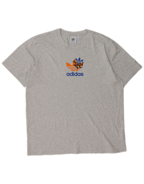 Adidas Mens Graphic T-Shirt Top XL Grey Flecked Cotton