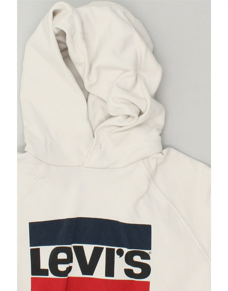 LEVI'S Womens Graphic Hoodie Jumper UK 6 XS White Cotton | Vintage Levi's | Thrift | Second-Hand Levi's | Used Clothing | Messina Hembry 