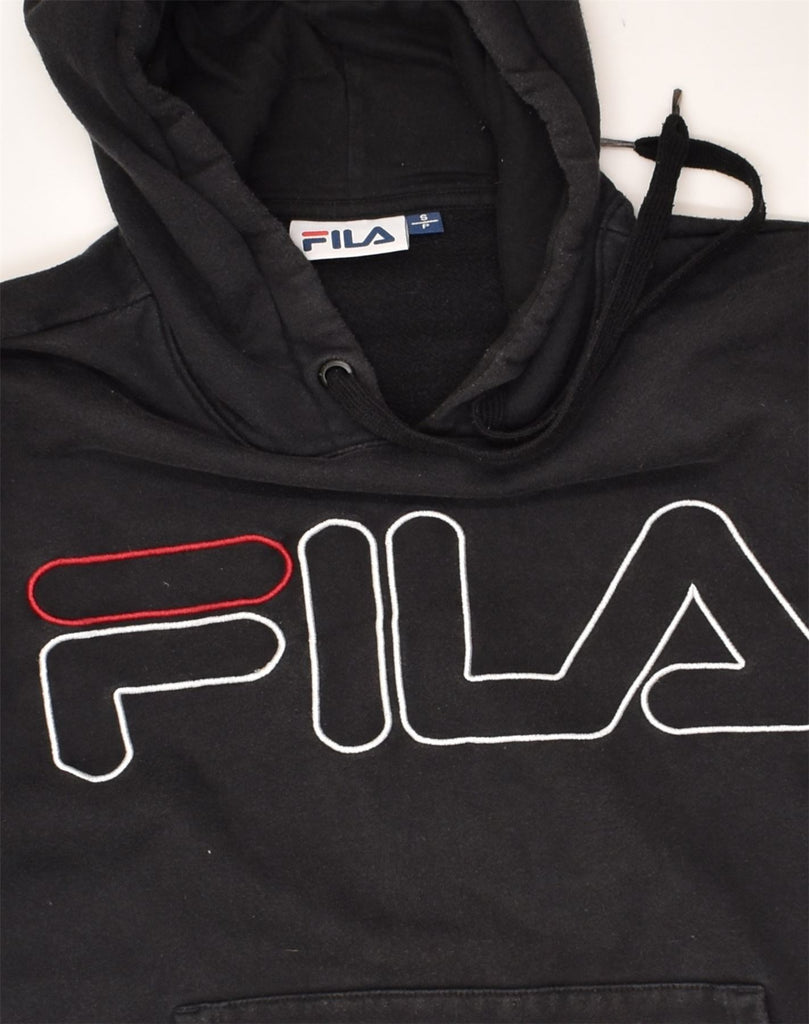 FILA Mens Graphic Hoodie Jumper Small Black Cotton | Vintage Fila | Thrift | Second-Hand Fila | Used Clothing | Messina Hembry 