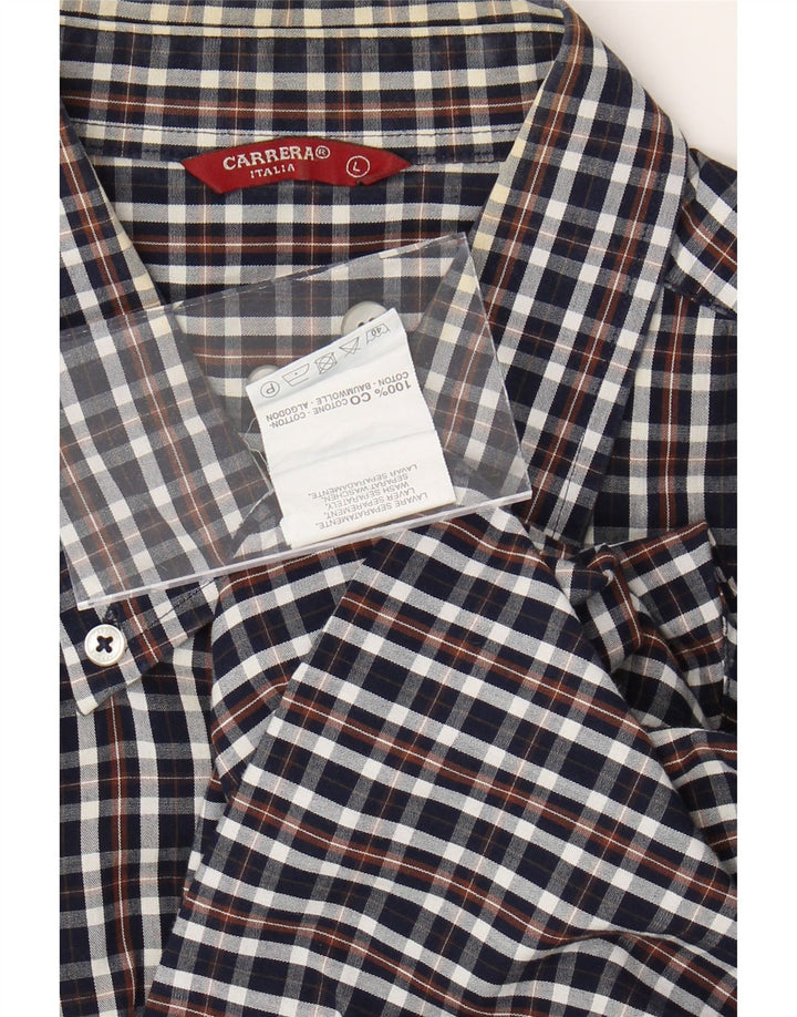 CARRERA Mens Short Sleeve Shirt Large Navy Blue Check Cotton