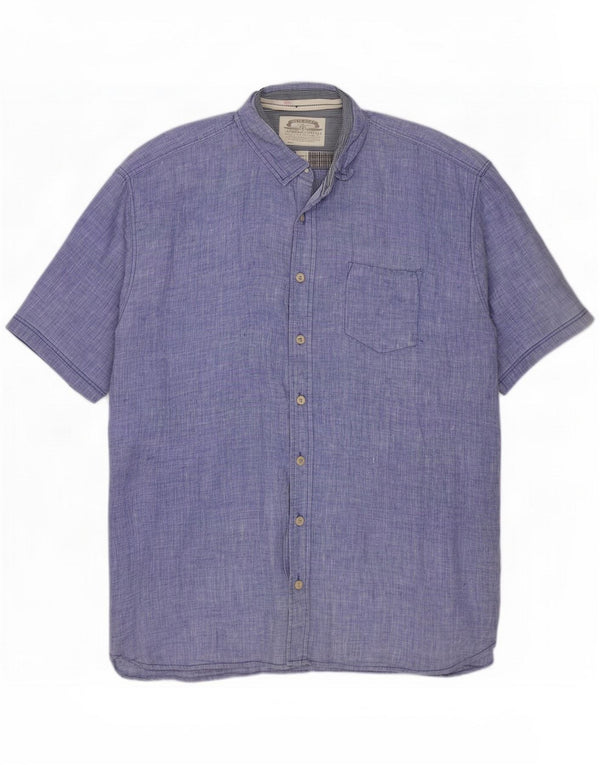 White Stuff Mens Short Sleeve Shirt 2XL Blue Linen