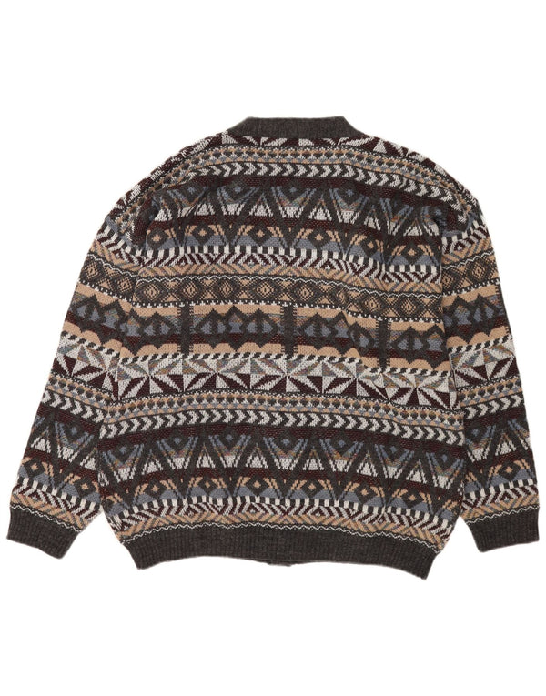 Vintage Mens Cardigan Sweater Medium Grey Geometric Wool