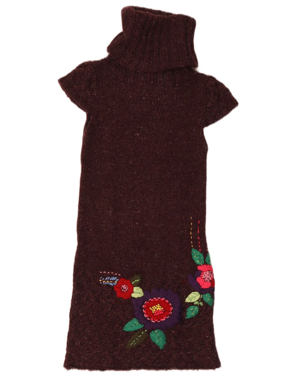 Desigual Womens Graphic Jumper Dress UK 8 Small Burgundy Floral