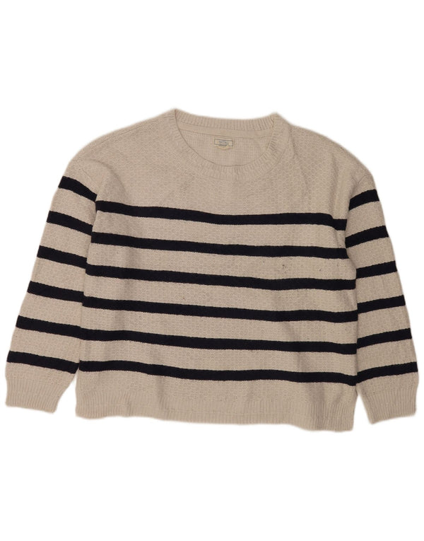 Fat Face Womens Boat Neck Jumper Sweater UK 14 Large White Striped Viscose