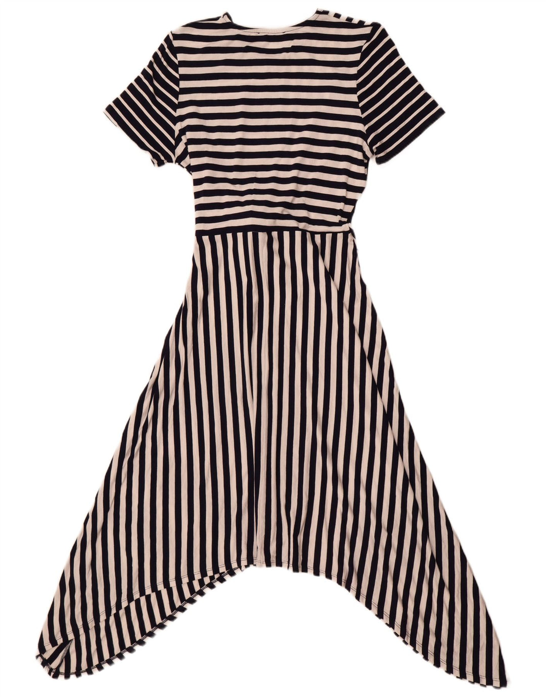 Oasis Womens Front Tie Asymmetrical Dress UK 12 Medium Navy Blue Striped